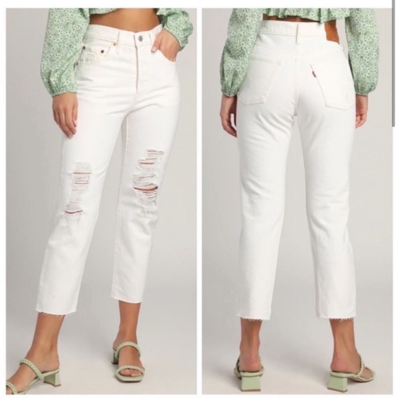 Levi's Denim - NWT Levi’s 501 White High Rise Straight Leg Distressed Raw Hem Jeans 27x32